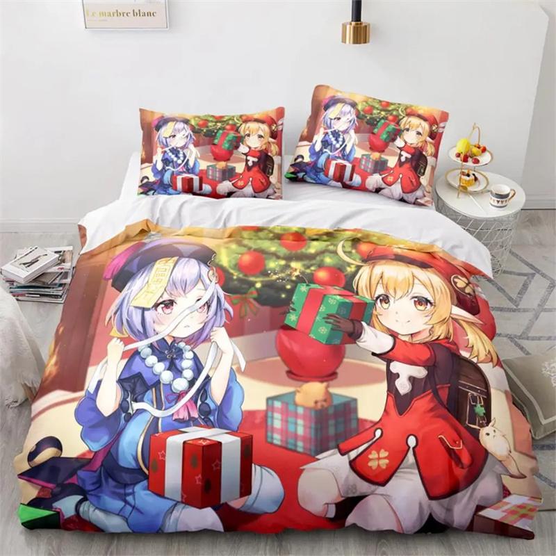 Anime Genshin Impact Xiao SUCROSE Qiqi Duvet Cover Cartoon Bedding Sets Bed Set Quilt Comforter Covers Home Textiles