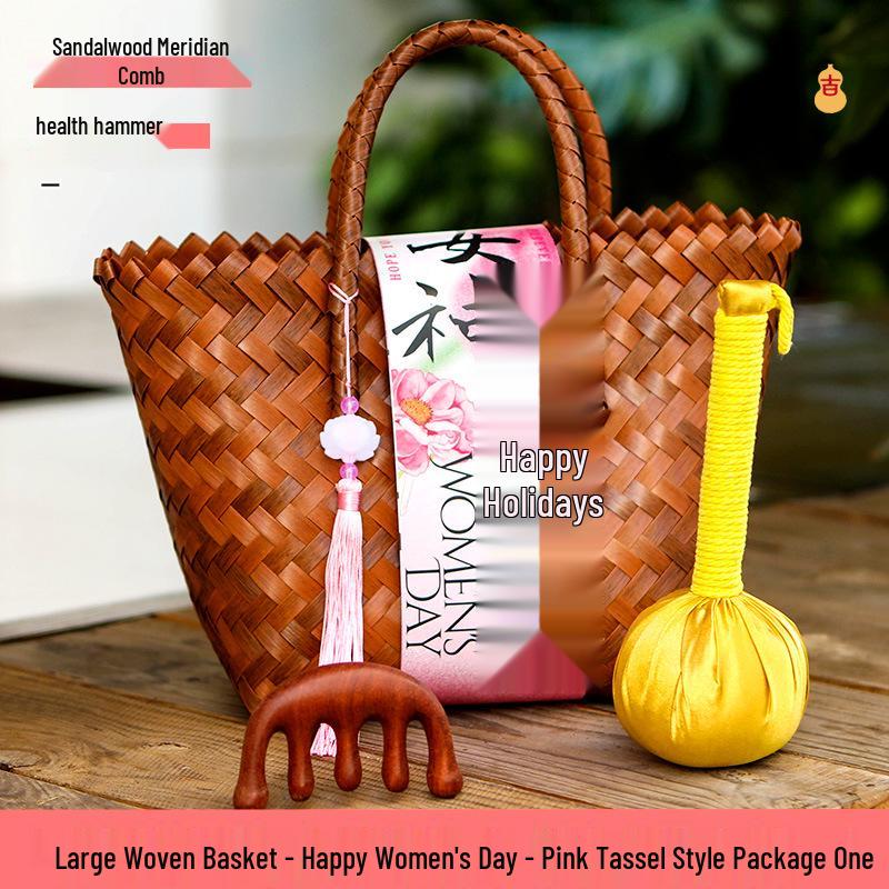 38th Festival Goddess Gift Set: High-End Bamboo Basket Souvenir for Employees