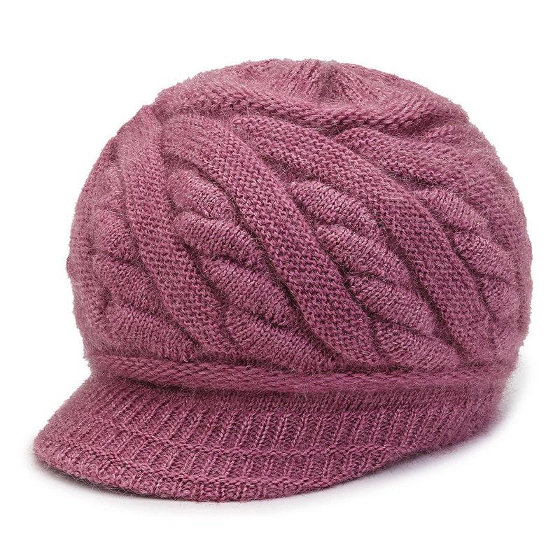 Hüte für Frauen mittleren und höheren Alters Doppellagige Thermowollmützen ohne Futter Verdickte gestrickte Fleecefuttermützen