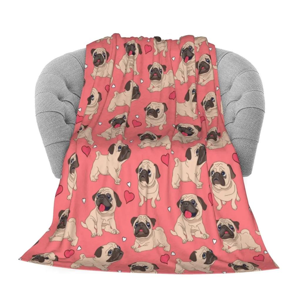 Cute Pug Dog Blanket Animal Bedding Flannel Throw Blanket Soft Cozy Plush Blanket for Couch Bed Sofa Travelling Camping,gifts