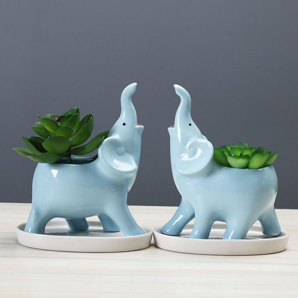 

With Tray Ceramic Flower Pot Cartoon Desktop Animal Ornaments Elephant Flower Pot Home Decor белый