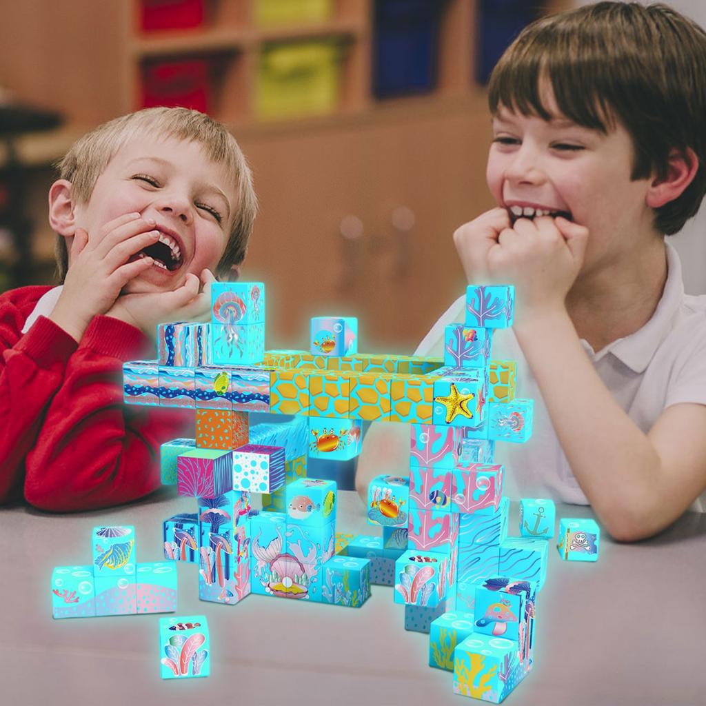 Luminous Magnetic Block Building For Children, Diy Strong Magnetic Attraction Educational Toys, Magnetic World