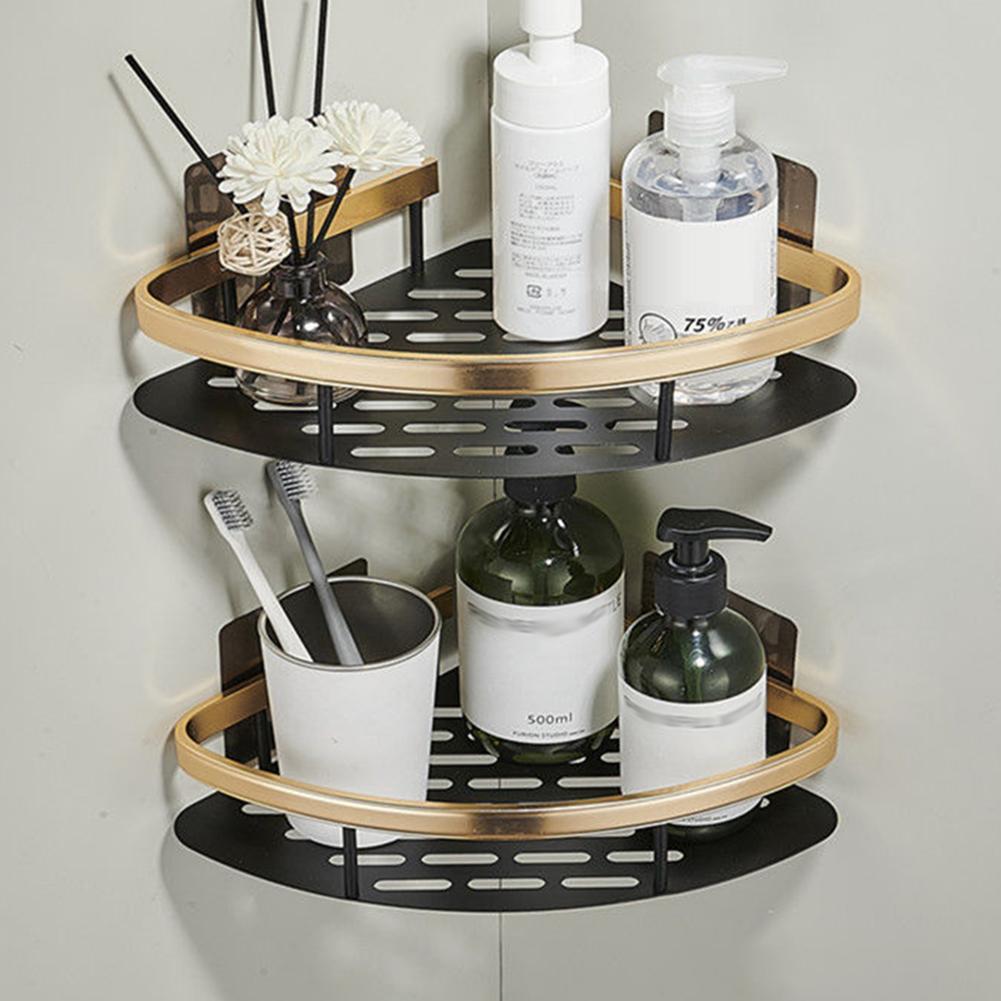 No-Punch Storage Rack,Wall-Mounted Multifunctional Toiletries Organiser for Bathroom,Aluminum Storage Racks for Kitchen Toilet