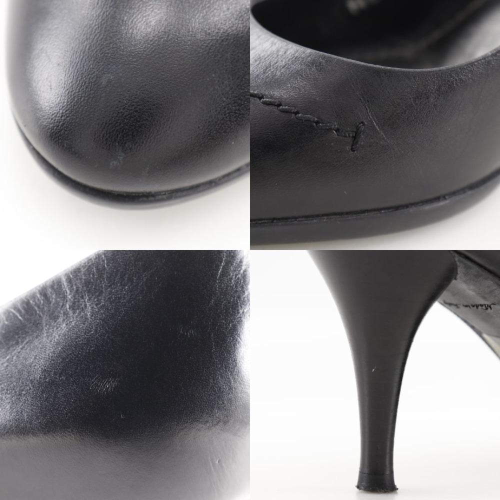 LOUIS VUITTON Monogram flower pumps Round toe black leather flour Women Used