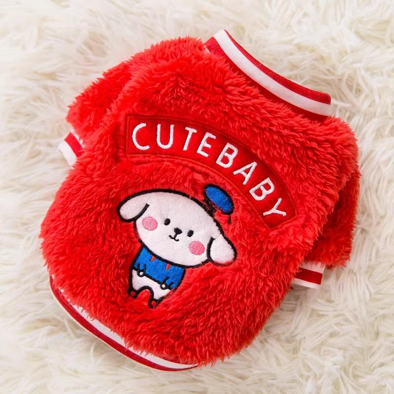 Flannel Dog Clothes Autumn and Winter Stickers Embroidered Teddy Bear Small Dog Two-legged Fleece Pet Clothing
