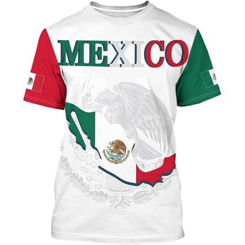 Mens Mexico Flag 3D Printed Short Sleeve T-Shirt Loose Fit Breathable Sport Tee Football Fans