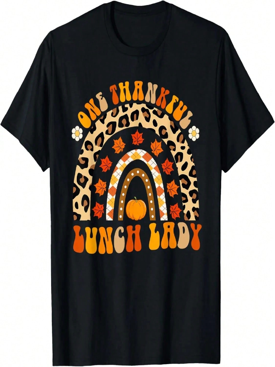 One Thankful Lunch Lady Thanksgiving Fall Autumn Groovy T-Shirt S
