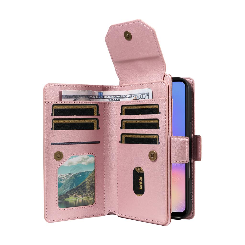 For Samsung Galaxy A06 5G Case with Multi-Card Holder and Strap PU Leather Phone Cover Stand