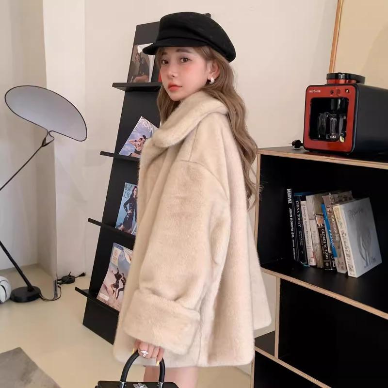 Lapel Fur Imitation Mink Fleece Jacket Medium and Long Large Size Jacket Women's Winter Thickened Warm Plush Coat