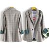 Moda Cuadros Mujer Abrigo Blazer Chaqueta de Traje Retro Blazer Mujer Abrigos Casuales Abrigo para Damas de Oficina