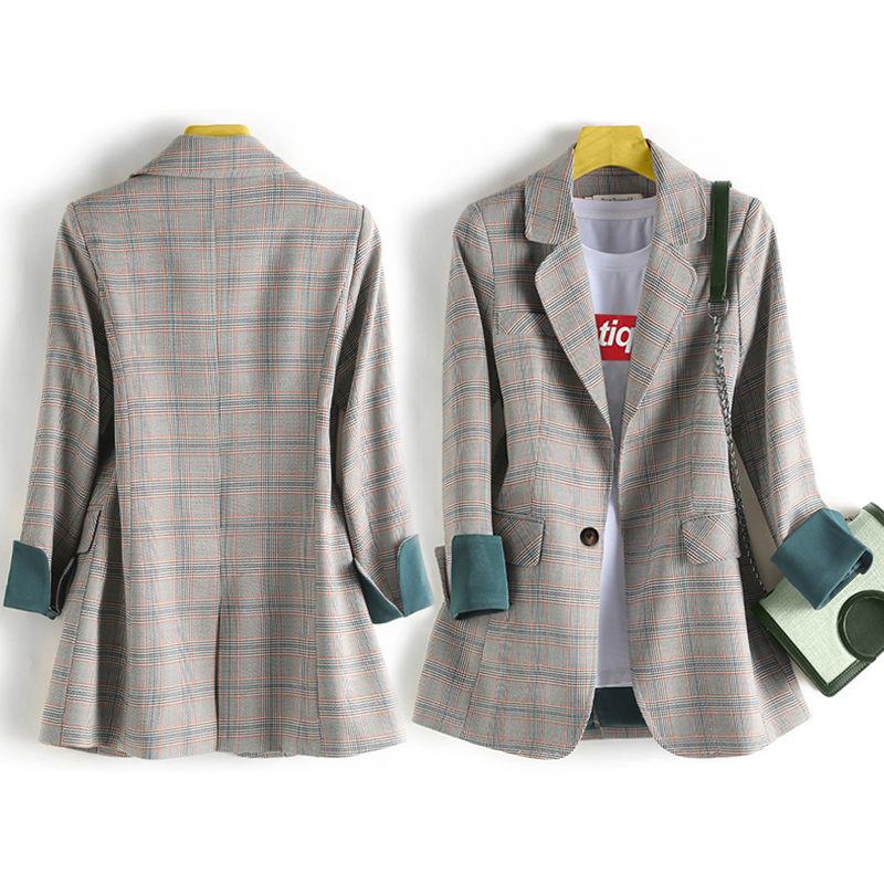Moda Cuadros Mujer Abrigo Blazer Chaqueta de Traje Retro Blazer Mujer Abrigos Casuales Abrigo para Damas de Oficina