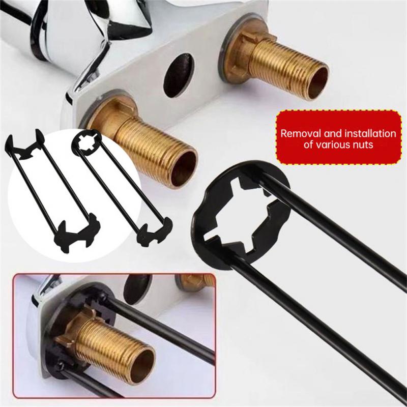 Household Sink Wrench Repair Plumbing Tool Flume Wrench  Faucet Key Plumbing Pipe Four-claw Hexagon Wrench Bathroom Wrench Tool