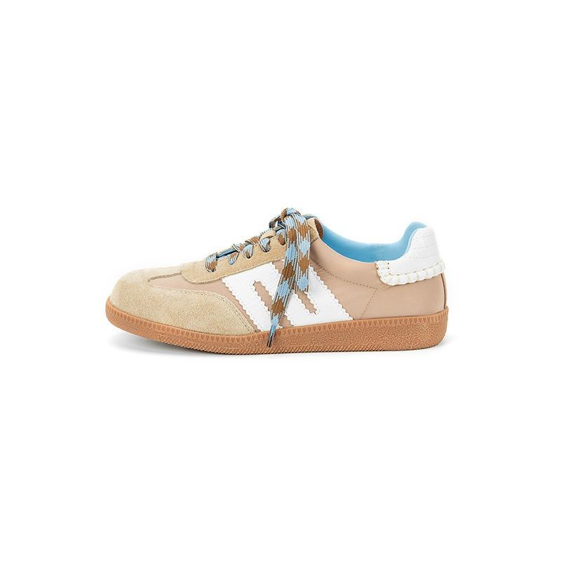 Brown women's autumn classic retro flat bottom color matching versatile soft sole casual sports white shoes