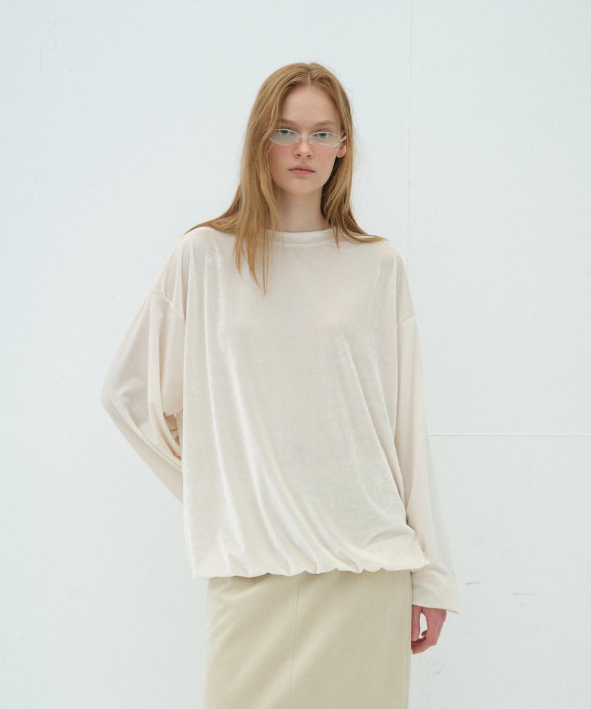 Obeodyupeulleeo Glow Loose Fit Velvet T-Shirt_Ivory
