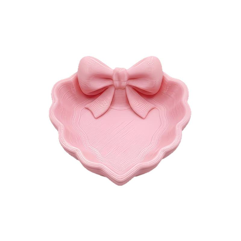 4 Colors 3D Printed Heart Shaped Jewelry Tray Bow Decoration Tray Jewelry Storage Container Ornament