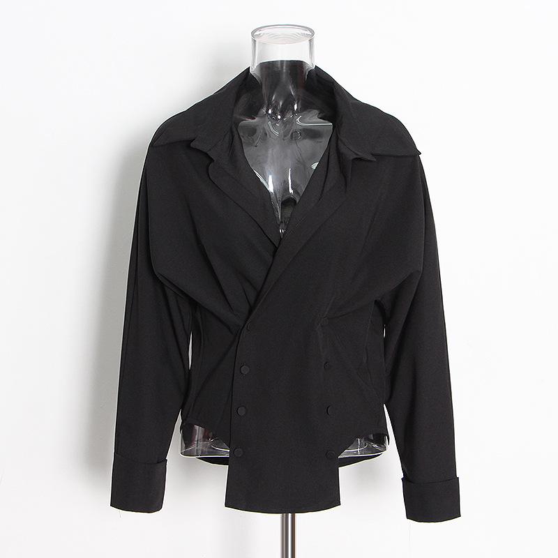 2025 Korean Women's Fashion: Irregular Solid Color Lapel Shirt + Short Skirt Suit