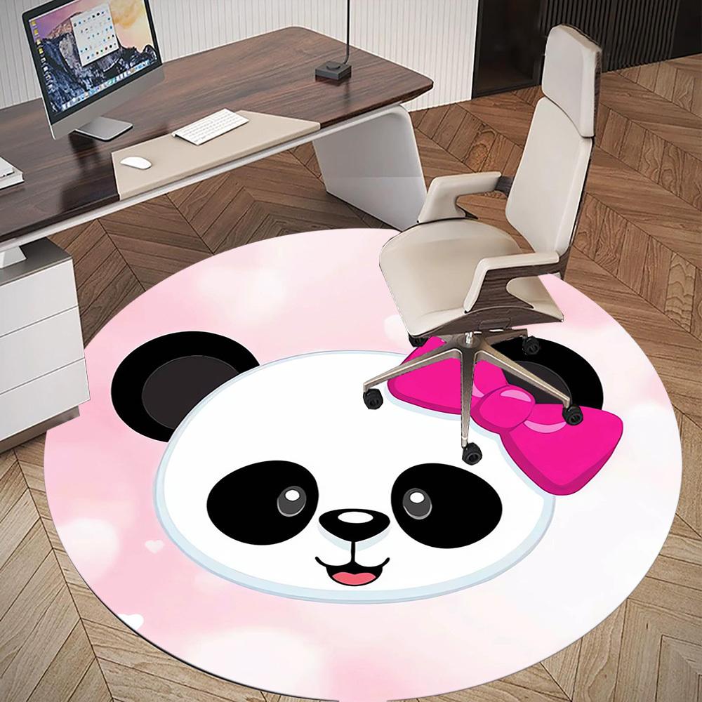 1pc Panda Bow Round Chair mat Area Rug - Non-Slip, Floor Mat for Office, Bedroom, home decor Christmas Gift p0811252