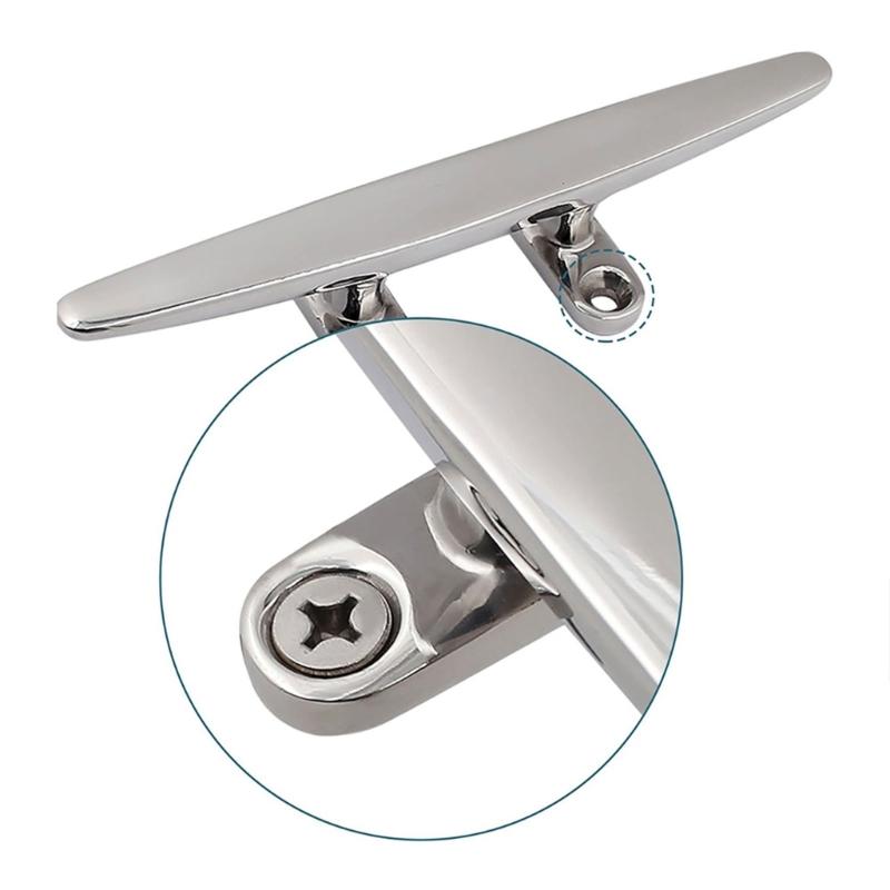 Boat Dock Cleat Hardware In Stainless Steel with Countersunk Bolt-Down Base for Rope Tie-Off & Mooring Lines