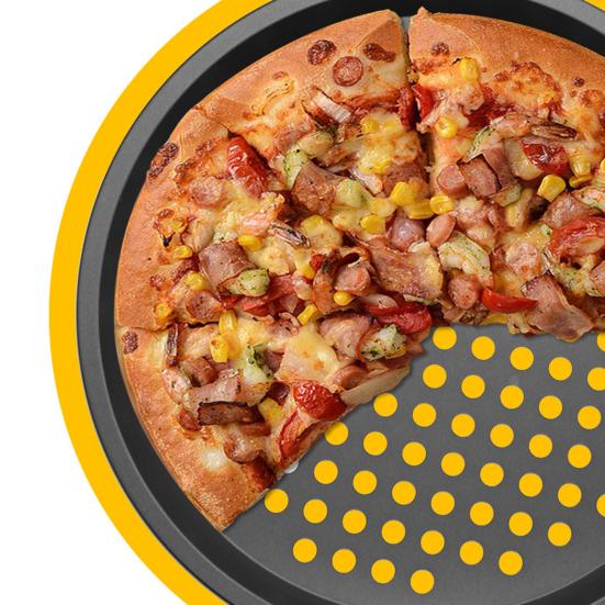 Pizza Pan Non-stick Coating Heat Resistant Circular Punching 12 Inch Oven Safe Pizza Pan Mold Toasting Pan Kitchen Supplies