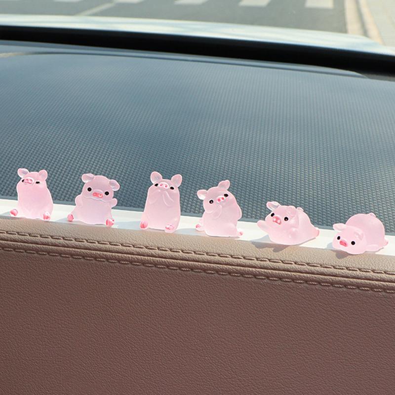 6Pcs/Set Car Center Console Resin Noctilucent Pig Doll Ornament Car Rearview Mirror Decoration Bicycle Auto Interior Accessories