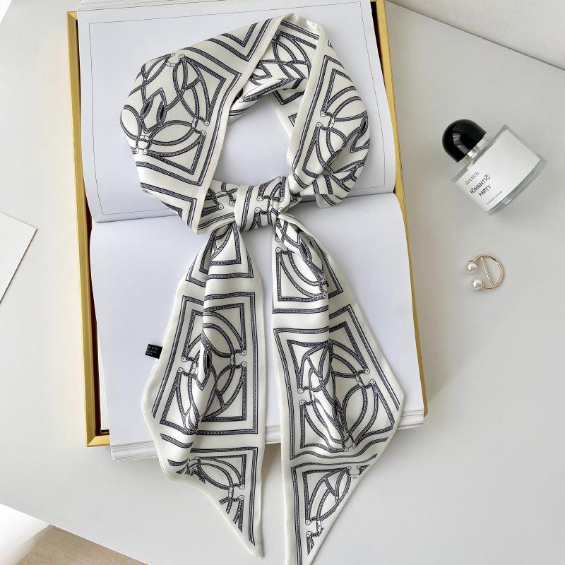 Silk scarf high-end neck new cashew flower silk scarf women's hair tie bag thin and narrow strip decorative scarf headband