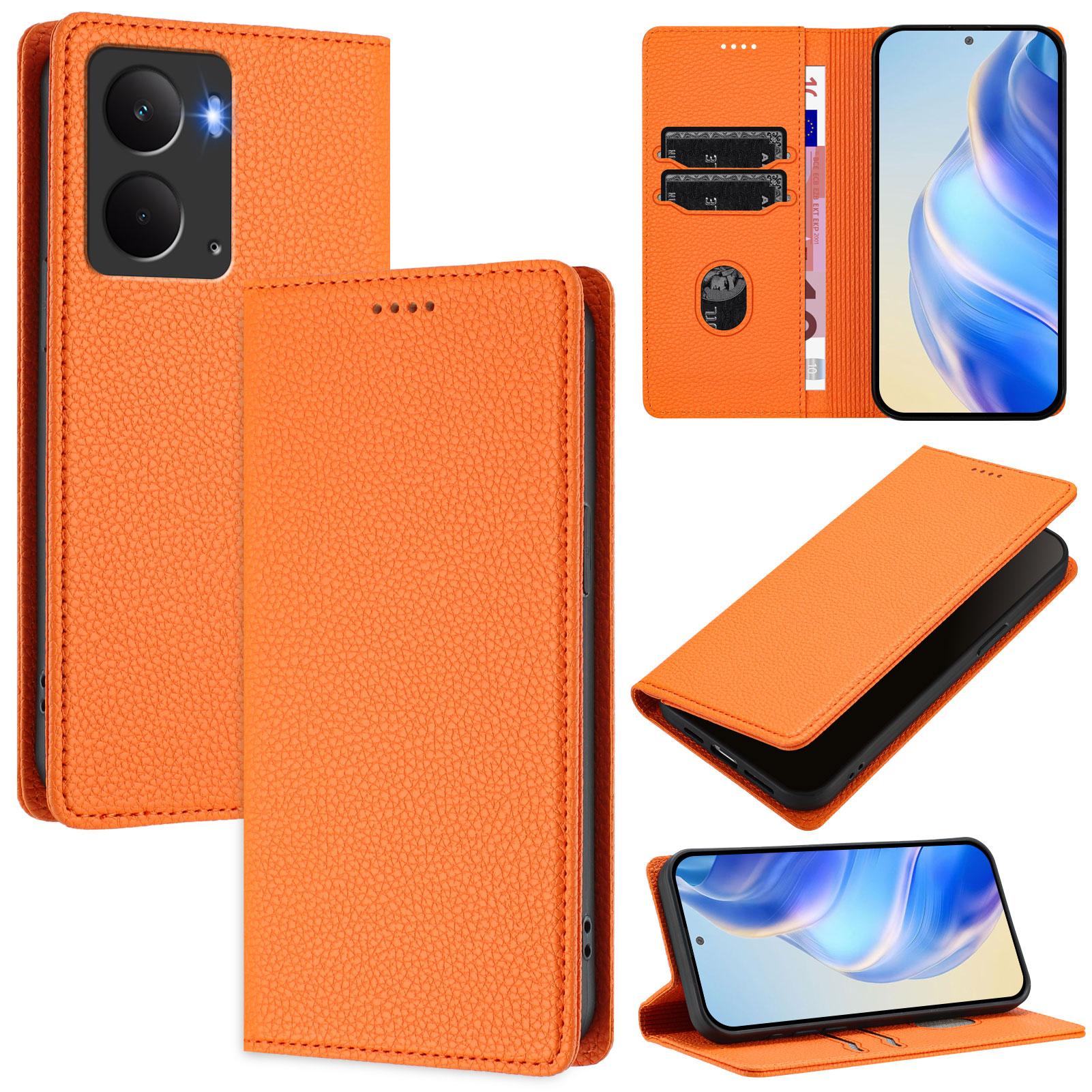 

For Realme 14 5G/Realme Neo7x 5G/Realme P3 5G Wallet Case RFID Blocking Litchi Texture Leather Mobile Cover Orange
