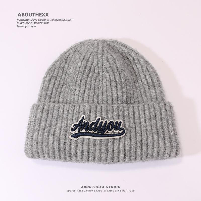 Autumn and Winter Wool Hat for Women's Letters Versatile Knitted Hat Korean Style Fashion Ear Protection Warm Hat Outdoor Student Pullover Hat