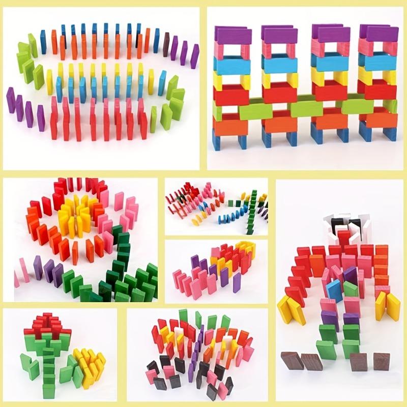 120 Stück Domino Set - Mehrfarbige Bau- & Stapelklötze Brettspiel, Umfallendes Holzspiel für kreatives Spielen, Partygeschenke