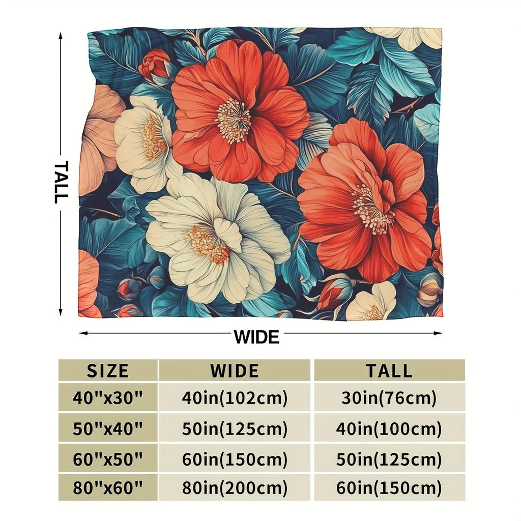 1pc Floral Print Flannel Blanket, Soft Polyester Fiber Throw for Home Decor, Outdoor Activities, Valentine's, Christmas, Thanksg