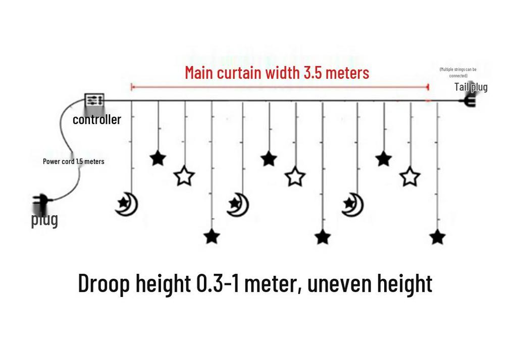 Remote-Control Star & Moon LED Curtain Lights - Colorful Decorative Lights for Christmas & Outdoor Festivities