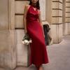 Summer New Satin Halter Dress Women's Sexy V-neck Backless Slim Fit Long Maxi Dress European American Crossbody Women's Clothing