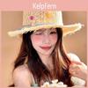 Summer Plant Flower Flat Top Sun Hat With Wide Brim For Beach Vacation And Sun Protection