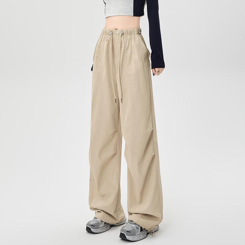 Women's High-Waist Drawstring Cargo Wide-Leg Pants