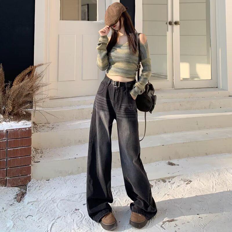 

Женские модные свободные джинсы с широкими штанинами для весны и лета Small черный серый