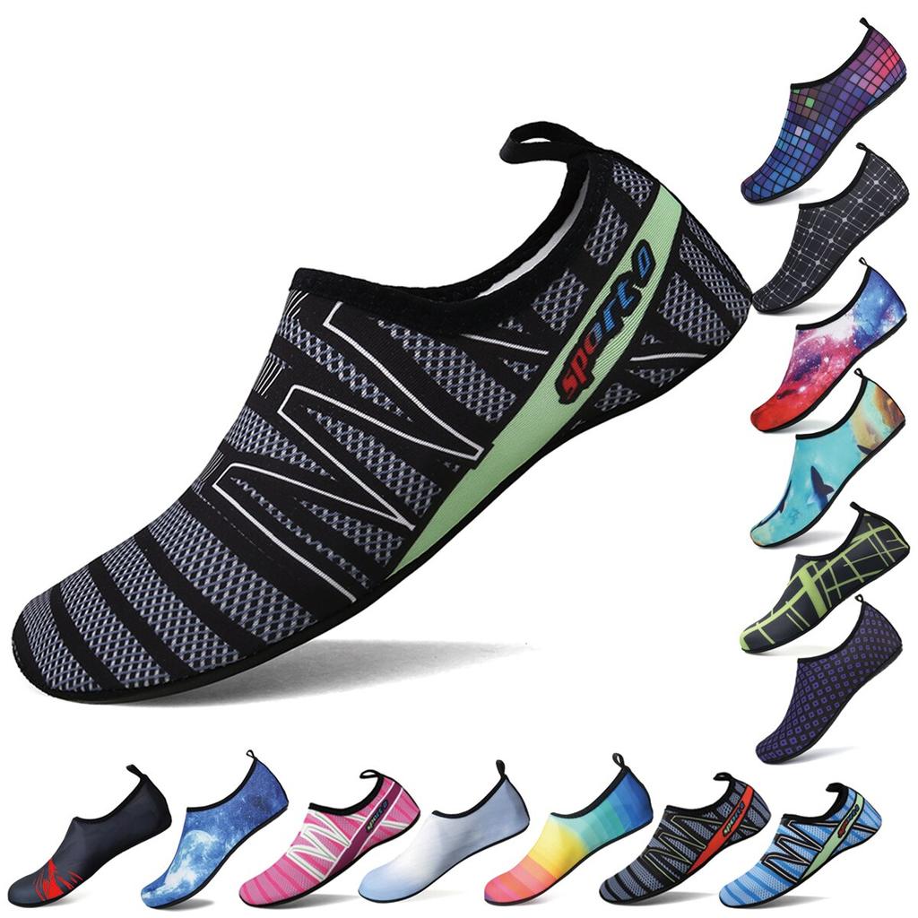 Wasserschuhe mit dünner Sohle, rutschfest, Strand, elastische Schwimmschuhe, farbig gestreift, Aquaschuhe für Herren und Damen