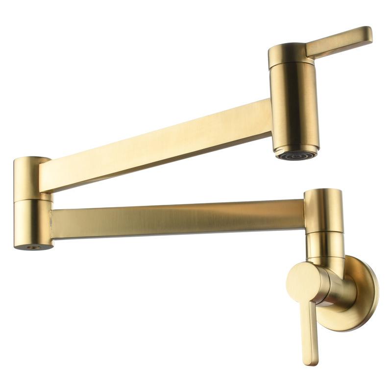 Tuqiu Pot Filler Tap Wall Mounted Foldable Kitchen Faucet Single Cold Single Hole Black Sink Tap Rotate Folding Spout Gold Brass