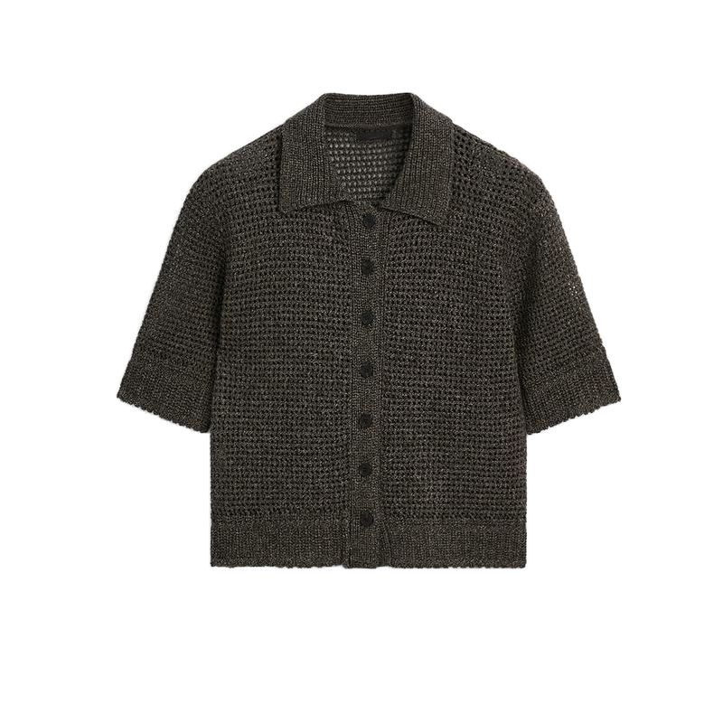 MD Spring and Summer Women's Clothing Old Money Style Relaxed Feeling Lazy Cut Out Polo Collar Short Sleeve Knitting Cardigan 5704559