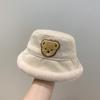 Cute Bear Plush Bucket Hat for Baby Autumn Winter Girls Boys Solid Color Fisherman Hats Thicken Warm Kids Outdoor Basin Cap