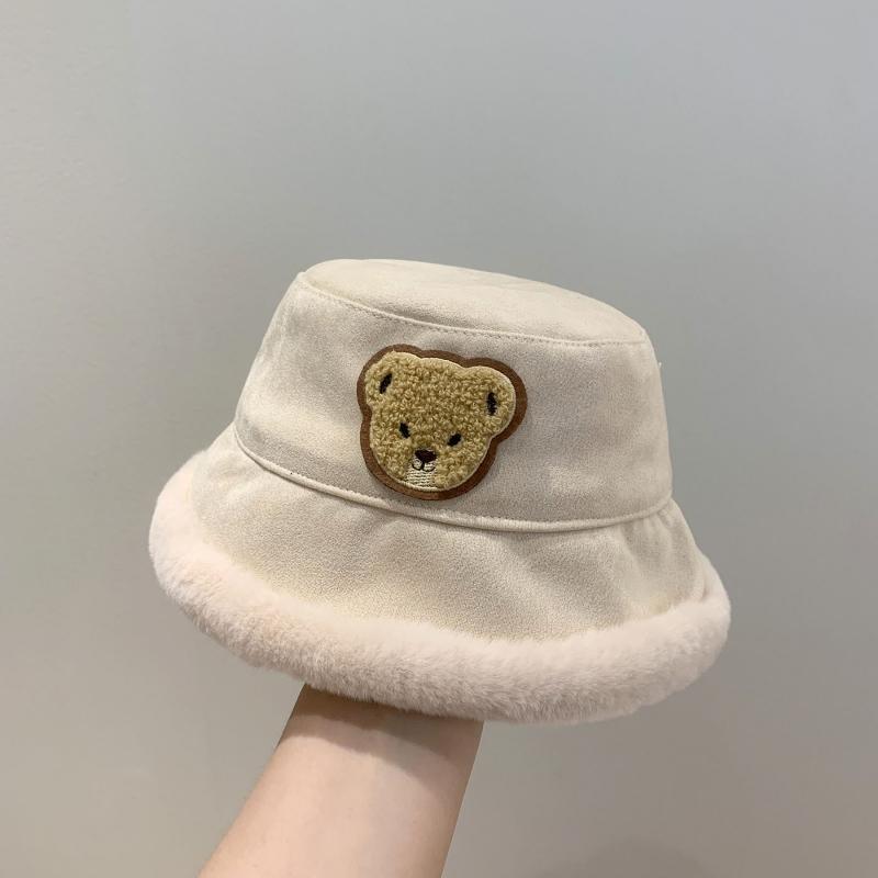 Cute Bear Plush Bucket Hat for Baby Autumn Winter Girls Boys Solid Color Fisherman Hats Thicken Warm Kids Outdoor Basin Cap