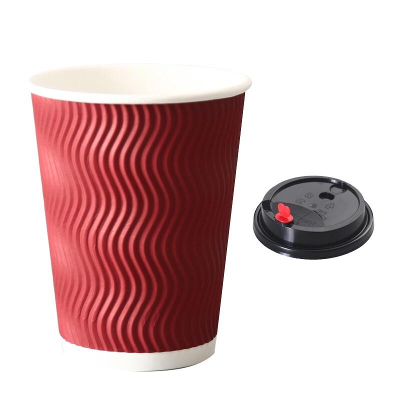 CIDEEN 14oz Red Double-Wall Disposable Coffee Cups with Lids, 100-Pack