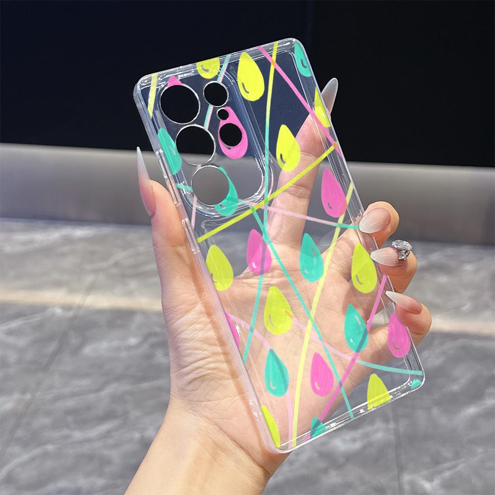 Colorful Raindrops and Lines Phone Case for Samsung Galaxy S26 S25 S24 S23 S22 S21 S20 FE Plus Lucency TPU Protection Cover
