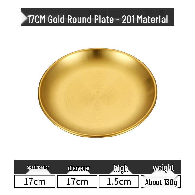 Gold Round 304 Stainless Steel Korean BBQ and Cake Tray