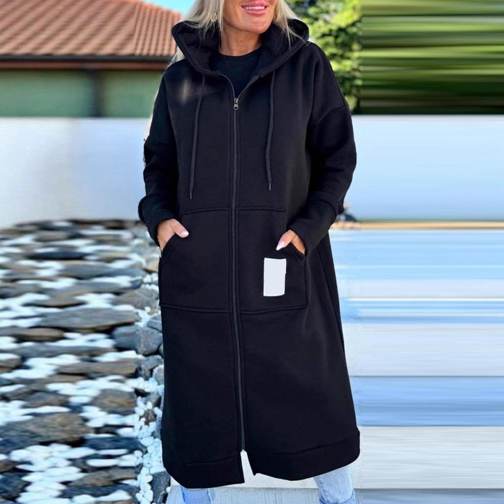 Women's Fashion Jacket Casual Solid-color Long-sleeved Cardigan Hoodie Long Coat