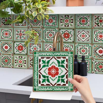 24 Pieces European Style Tile Wall Sticker Self-Adhesive Kitchen Bathroom Decorative Tile Sticker Glossy Crystal Wall Decal