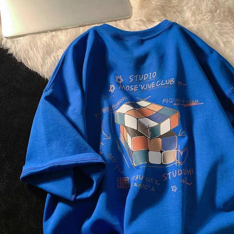 

Футболка с короткими рукавами из хлопка для женщин Футболка с короткими рукавами из хлопка с принтом кубика Рубика, свободная, с короткими рукавами, летняя 3XL