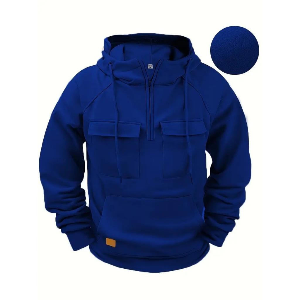 Spring and Autumn Men's Hoodie Zipper Multi Pocket Hoodie Sports and Leisure with Velvet