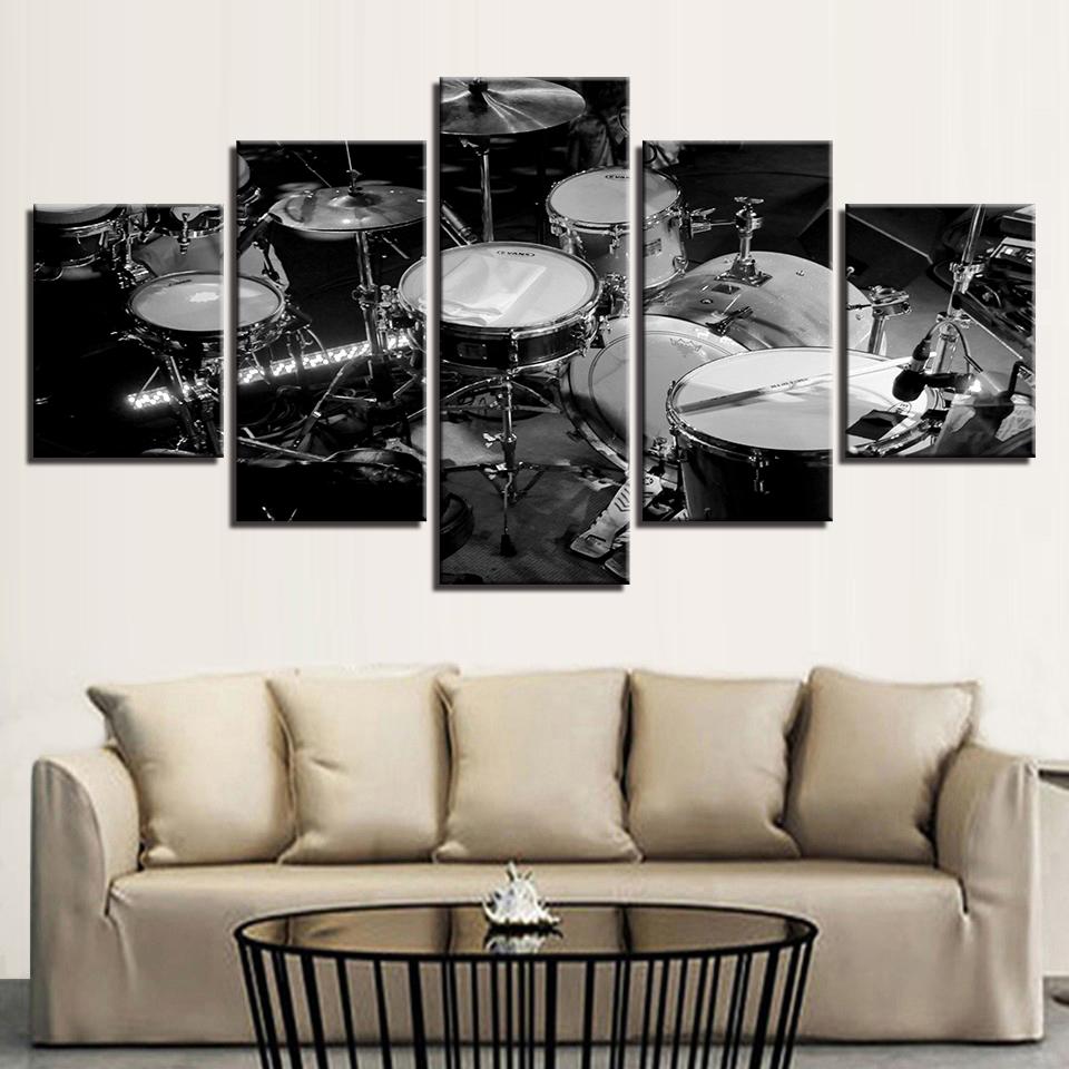 Canvas Wall Art Modular Pictures HD Prints 5 Pieces Music Instrument Paintings Black White Drums Posters Living Room Home Decor