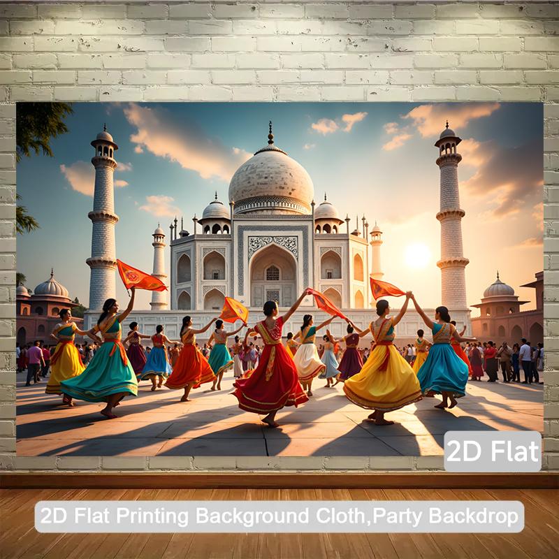 One 2D Plane, In Front of the Taj Mahal of Indian Dance, with Polyester Photographic 2D Background Cloth and flagsXY