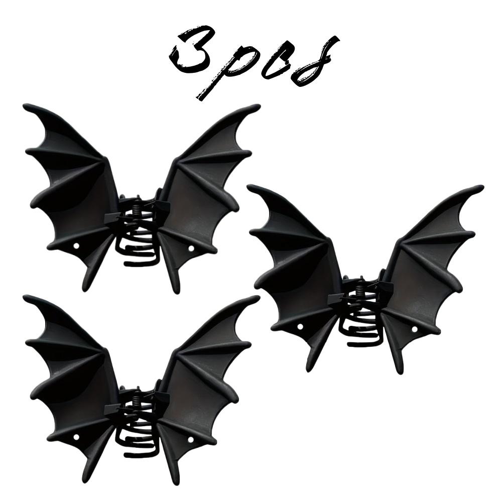 1/3pcs Gothic Bat Shark Hair Clip Punk Black Wings Hairpiece for Halloween Theme Party Ponytail Holder Claw Clips Hair Accessory