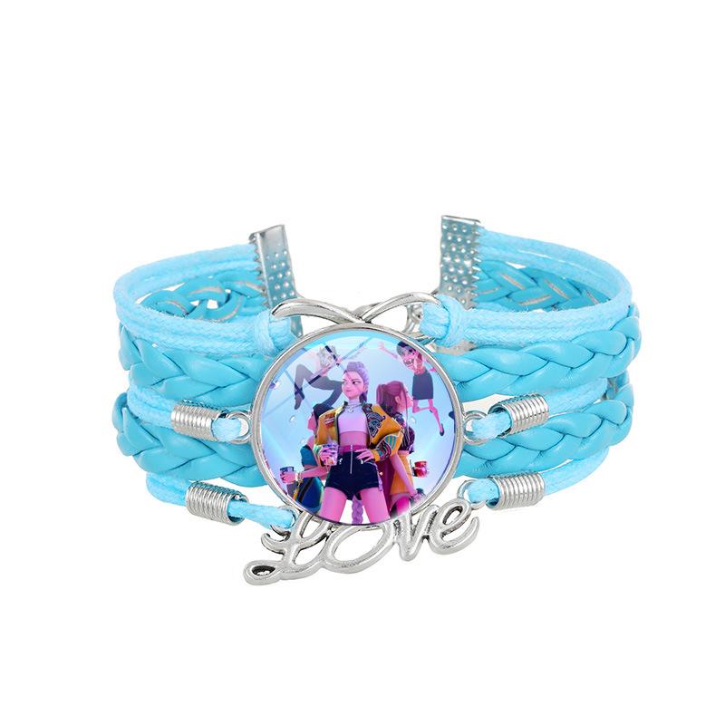 1Pc Demon Hunters KPOP Cartoon Time Gem Bracelet, Leather Braided Blue Multi Layer